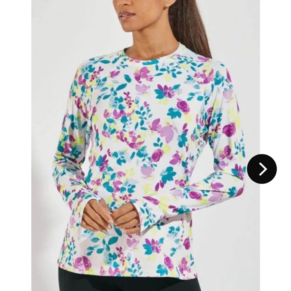 Coolibar UV Long Sleeve Devi, Dynamic Floral Fitness Shirt - Picture 1 of 8